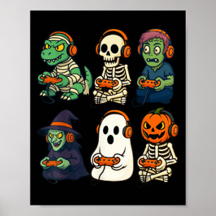 Affiche Halloween Garçons gamer Dinosaur Skeleton Ghost
