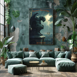 Affiche Halloween Gargoyle avec Ciel orageux et Foudre