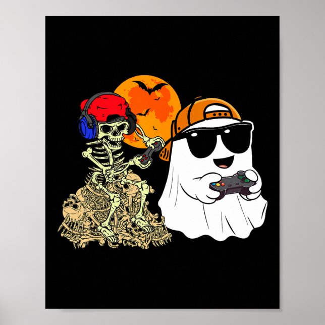 Affiche Halloween Ghost Boys Kids Gaming Effrayant Skeleto (Devant)