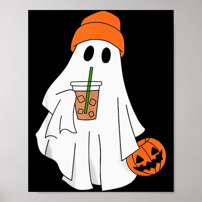 Affiche Halloween Ghost Drinking Coffee Ghost Ice Coffee M (Devant)