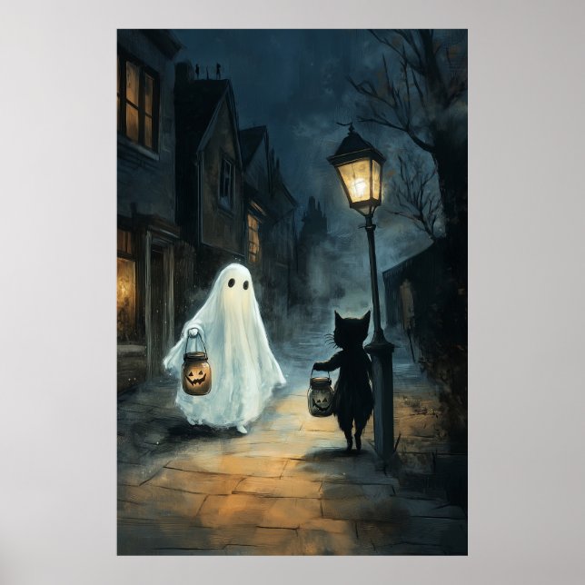 Affiche Halloween Ghost et Rencontre de chat (Devant)