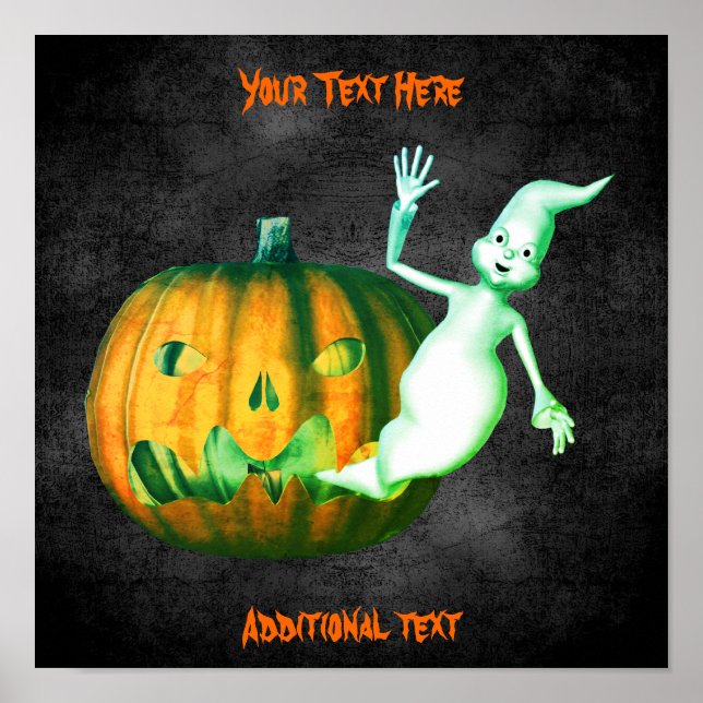 Affiche Halloween Ghost Jack-o'-lantern Cute personnalisée (Devant)