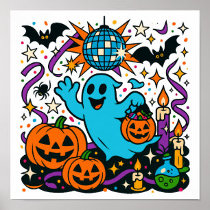 Affiche Halloween ghost partie clipart PNG, mignonne éffra