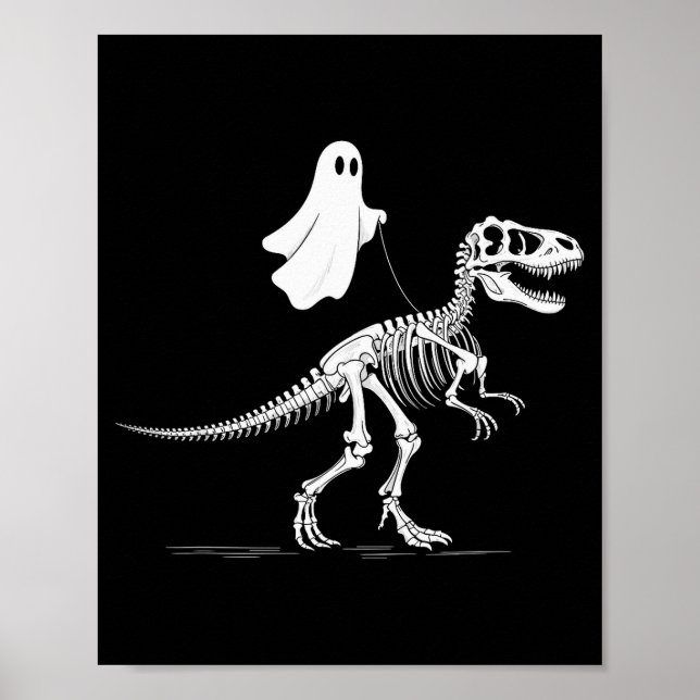 Affiche Halloween Ghost Walking Dinosaur Skeleton T Rex Fu (Devant)