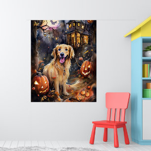 Affiche Halloween Golden Retriever avec citrouilles effray