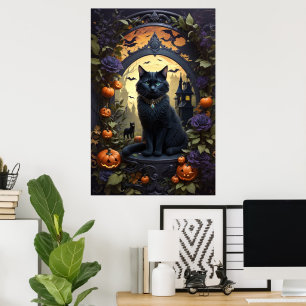 Affiche Halloween gothique de chat noir éffrayant
