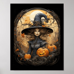 Affiche Halloween gothique Wiccan en cuisine vintage
