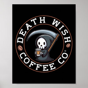 Affiche Halloween Grave Faucheuse Boire Café Décès J