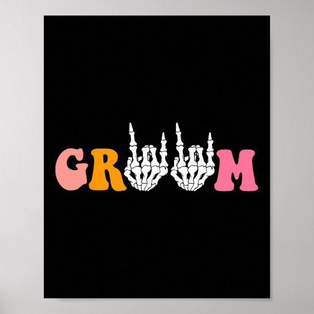Affiche Halloween Groom Bride Squelette Mariage main Bache (Devant)