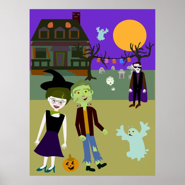 Affiche Halloween Hangout amusant dessin d'art (Devant)