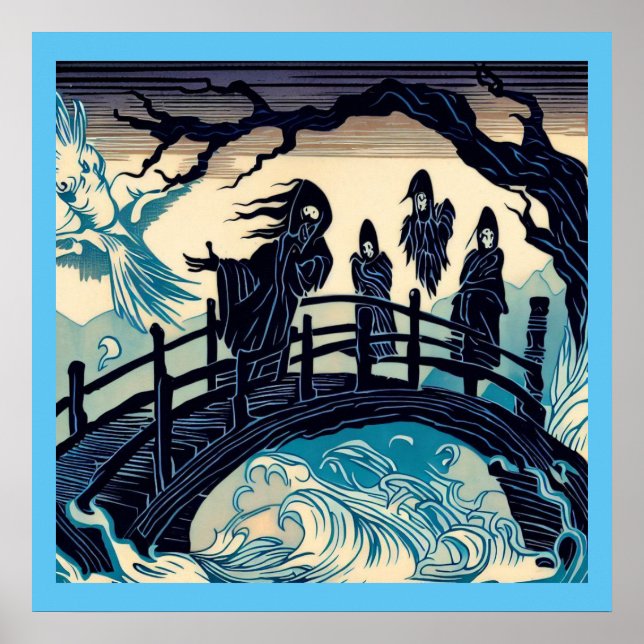 Affiche Halloween - Haunted Bridge Woodcut 2 (Devant)