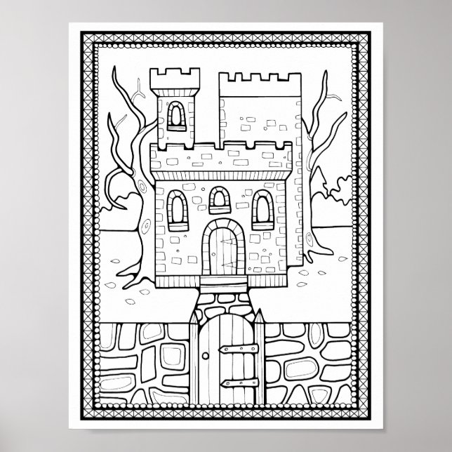 Affiche Halloween Haunted Castle Coloring Page Art (Devant)