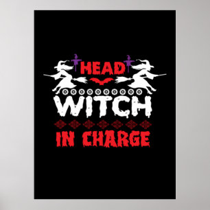 Affiche Halloween Head Witch En Charge Anniversaire