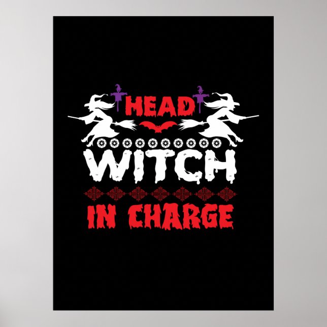 Affiche Halloween Head Witch En Charge Anniversaire (Devant)