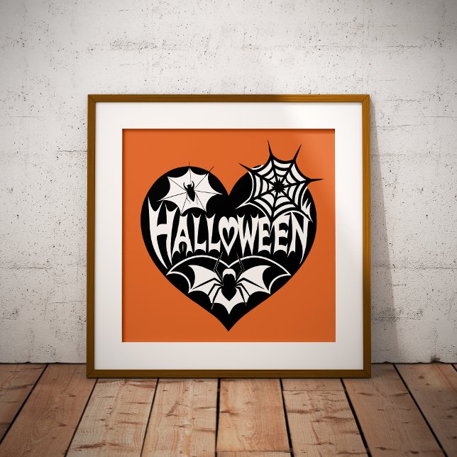Affiche Halloween Heart, Black Heart Shape, Spider Web (Créateur téléchargé)