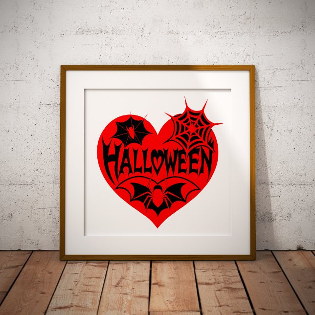 Affiche Halloween Heart, Red Heart Shape, Spider Web (Créateur téléchargé)