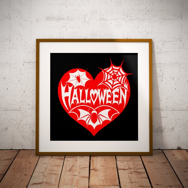 Affiche Halloween Heart, Red Heart Shape, Spider Web (Créateur téléchargé)