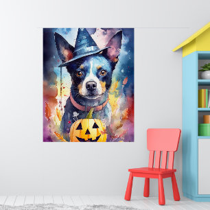 Affiche Halloween Hélicoptère Bleu Avec La Peur Citrouille