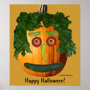 Affiche Halloween heureux - Visage Citrouille non coupé