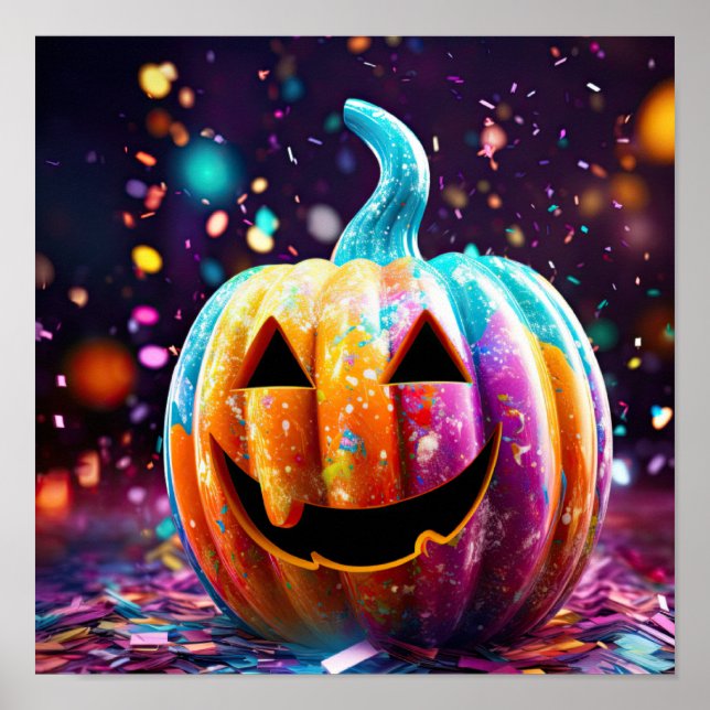 Affiche Halloween Jack O’Lantern Neon Pop Art (Devant)