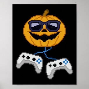 Affiche Halloween Jack-o'-lantern Pixeleleled Jeu Gamer Bo