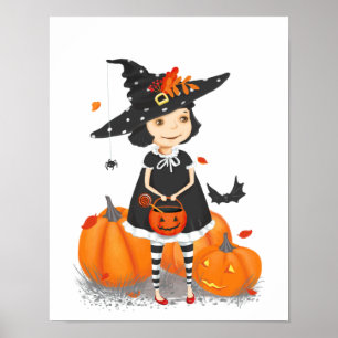 Affiche Halloween jolie petite sorcière