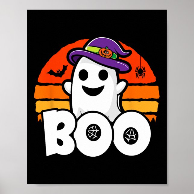 Affiche Halloween - Jolie sorcière fantôme - Boo - Drôle H (Devant)