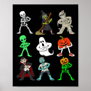 Affiche Halloween Keke Danser Squelette Et Monsters Garçon