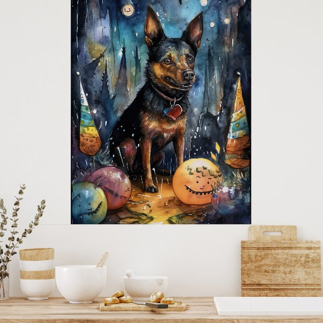 Affiche Halloween Kelpie Australien avec citrouilles épouv (Cuisine)