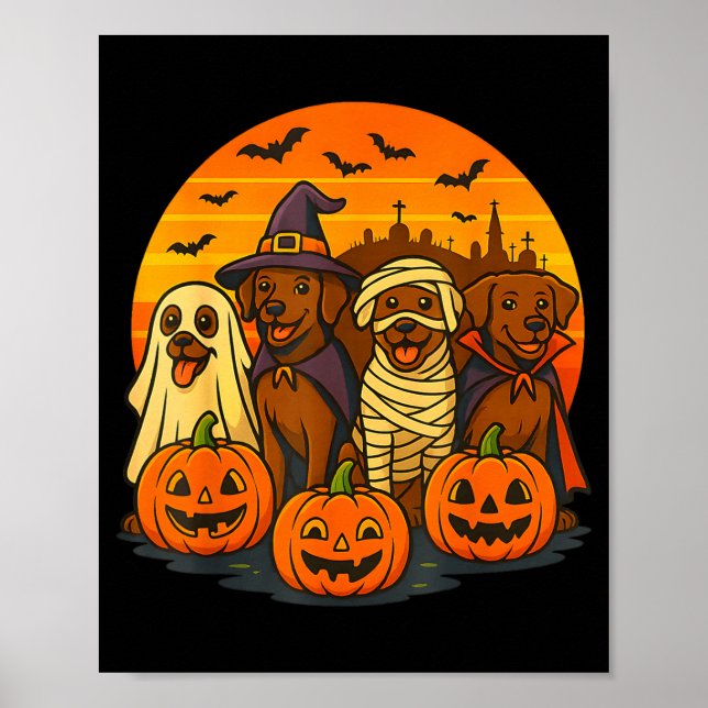 Affiche Halloween labrador brun fantôme effrayant chocolat (Devant)