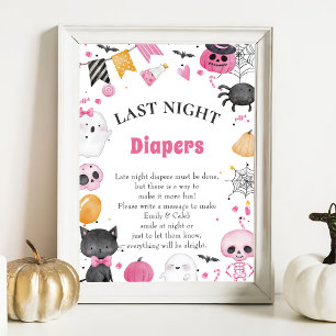 Affiche Halloween "Late Night Diapers" Baby shower Jeu Po