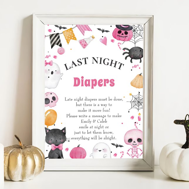 Affiche Halloween "Late Night Diapers" Baby shower Jeu Po (Créateur téléchargé)