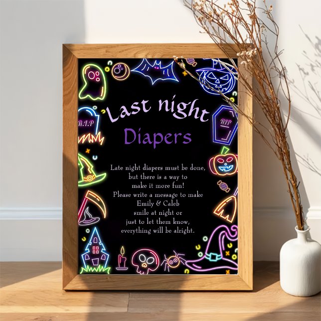 Affiche Halloween "Late Night Diapers" Baby shower Jeu Po (Créateur téléchargé)