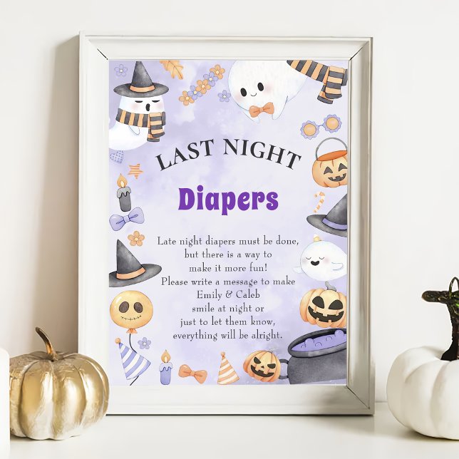 Affiche Halloween "Late Night Diapers" Baby shower Jeu Po (Créateur téléchargé)