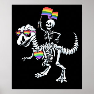 Affiche Halloween LGBT T Rex Dinosaur Skeleton Gay pride