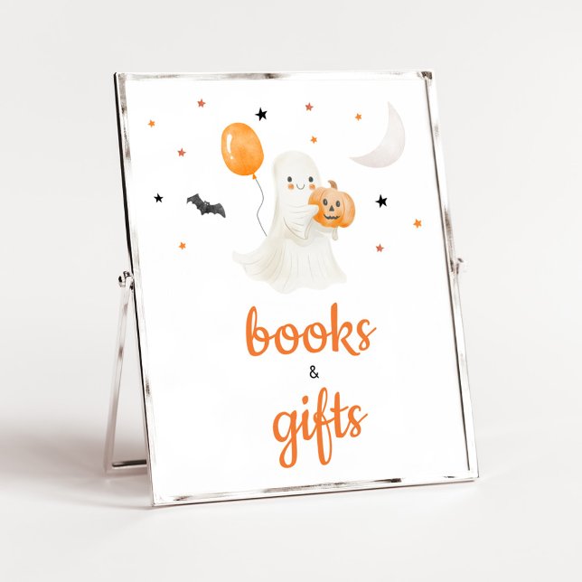 Affiche Halloween Little Boo Baby showers Livres et Cadeau (A Little Boo Baby Shower Books and Gifts Sign)