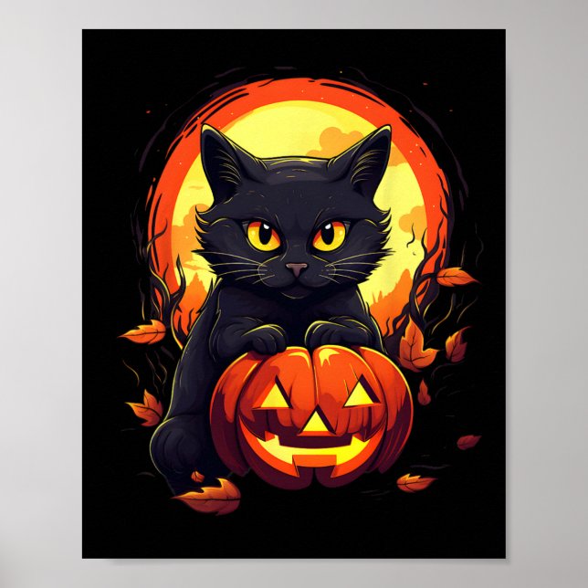 Affiche Halloween Lune Chat Noir et Citrouille Pour Hommes (Devant)