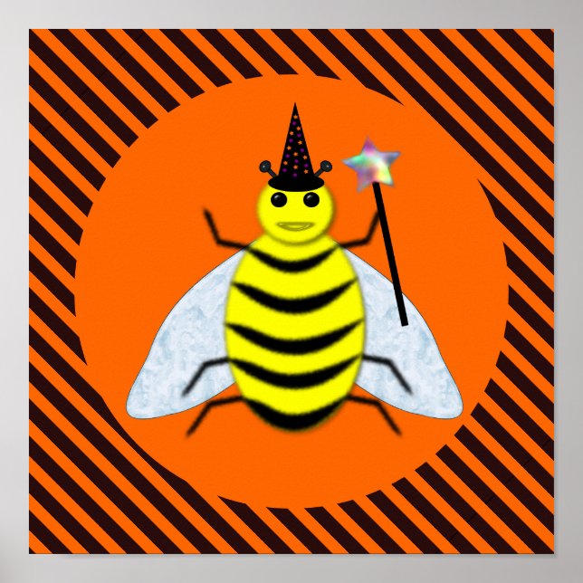 Affiche Halloween Magic Bee Witch Orange et Black Stripes (Devant)