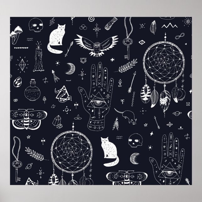 Affiche Halloween Magic : Vintage Doodle Motif. (Devant)