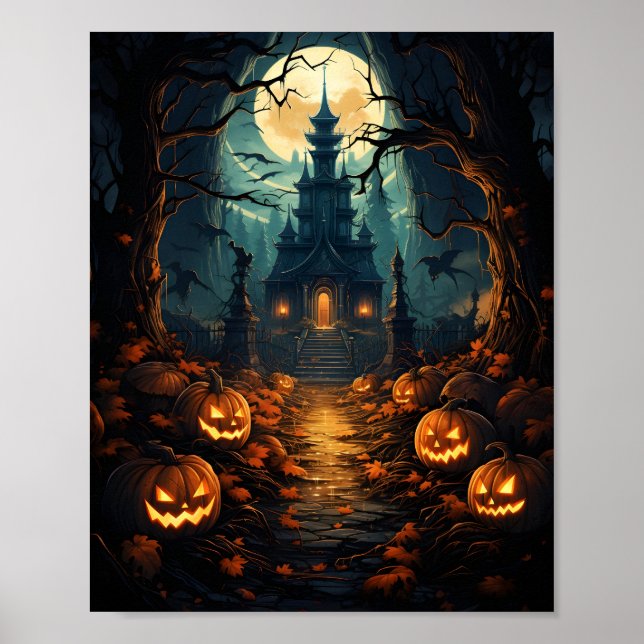 Affiche Halloween Maison hantée Éffrayant Automne Vibe de  (Devant)