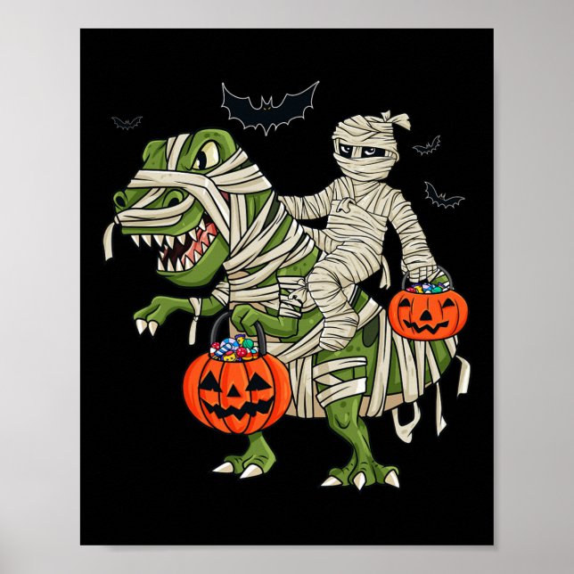Affiche Halloween maman équitation T Rex Fun Boys Filles E (Devant)