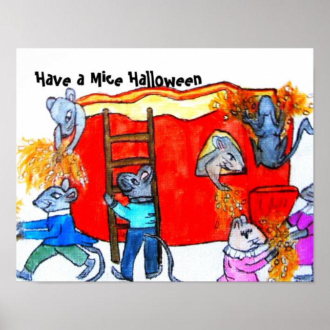 AFFICHE HALLOWEEN MICE NETTOYER LE CITROUILLE (Devant)