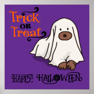 Affiche Halloween mignon drôle Whimsical chien fantôme pou