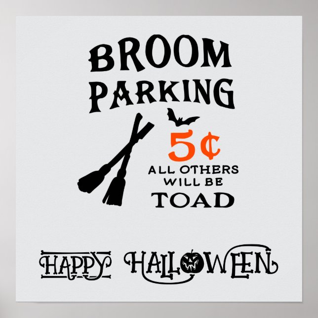 Affiche Halloween mignonne drôle Whimsical Broom (Devant)