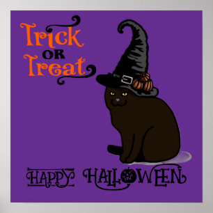 Affiche Halloween mignonne drôle Whimsical sorcier chat vi
