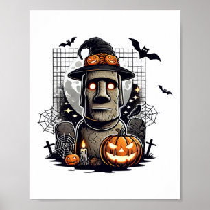 Affiche Halloween Moai Statue Culture ancienne