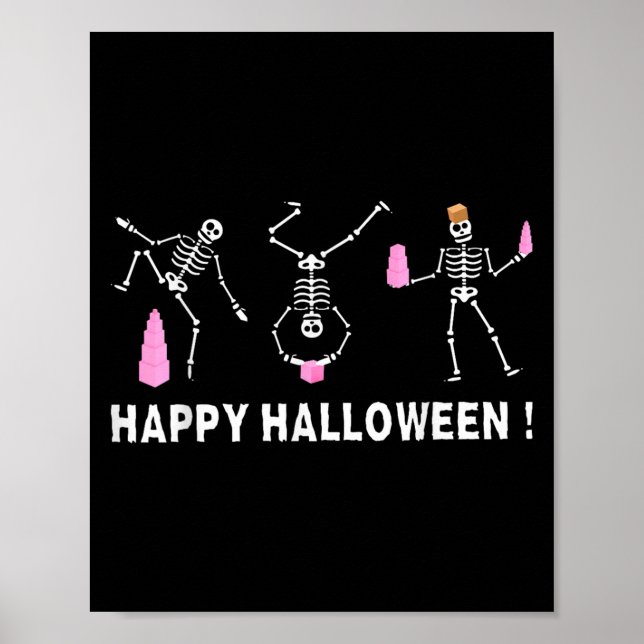 Affiche Halloween Montessori Teacher Skeleton Dancing Educ (Devant)