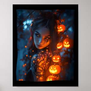 Affiche Halloween Mystical Enchanter sorcière brillant Pum