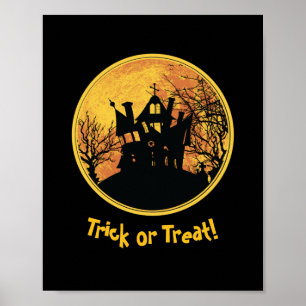 Affiche Halloween Night Trick or Treat Full Moon House