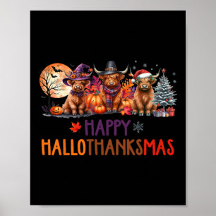 Affiche Halloween Noël de la vache Highland Thanksgiving H